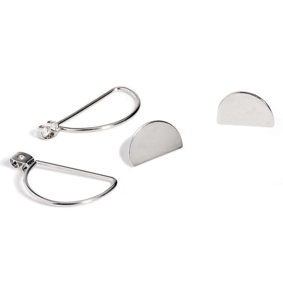 Silver Half Moon Studs w/Hollow Half Moon Jackets - Picture 5 of 8